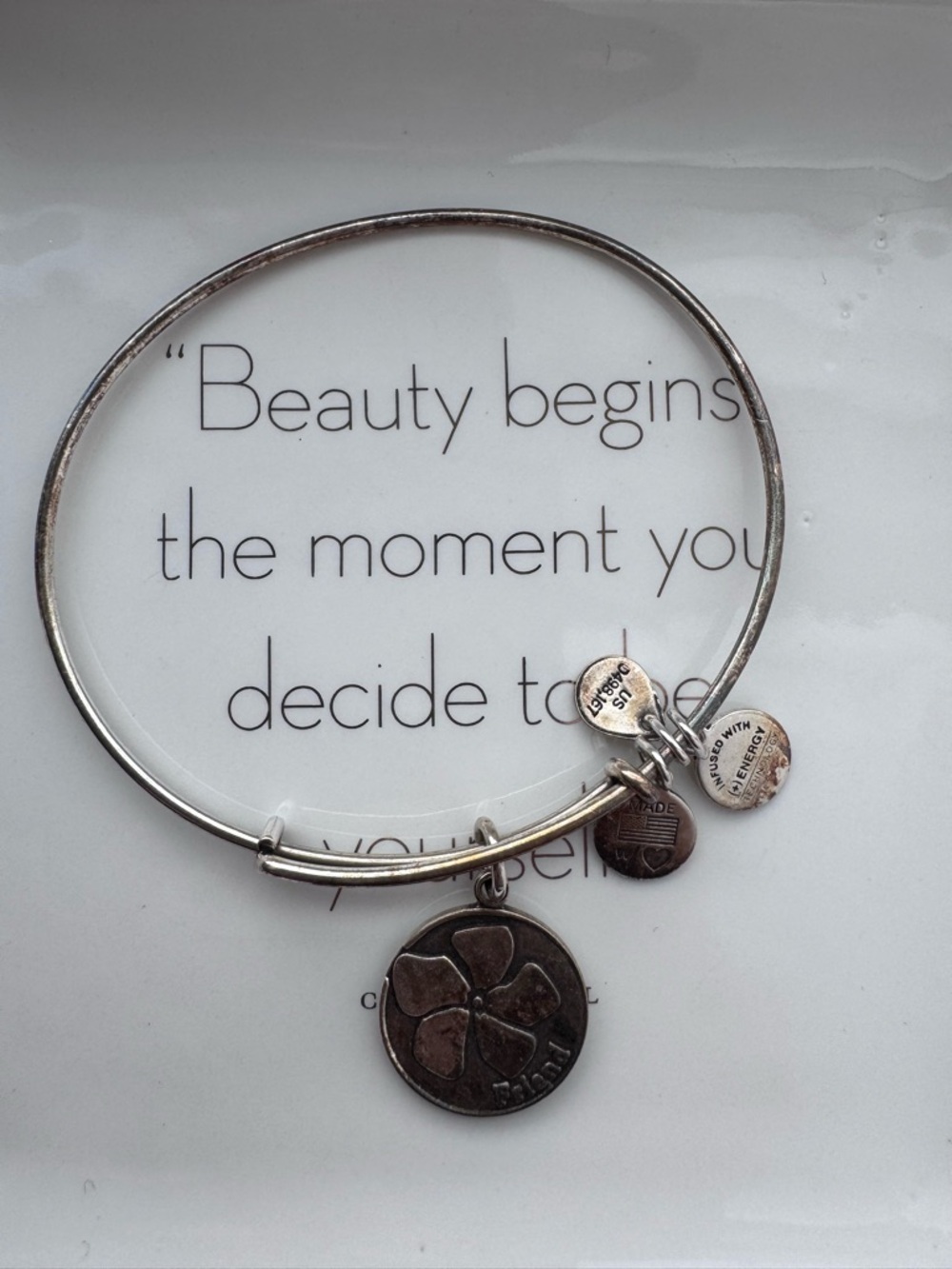 Alex & Ani Rafaelian Silver Floral Flower Friend Charm Bangle Bracelet